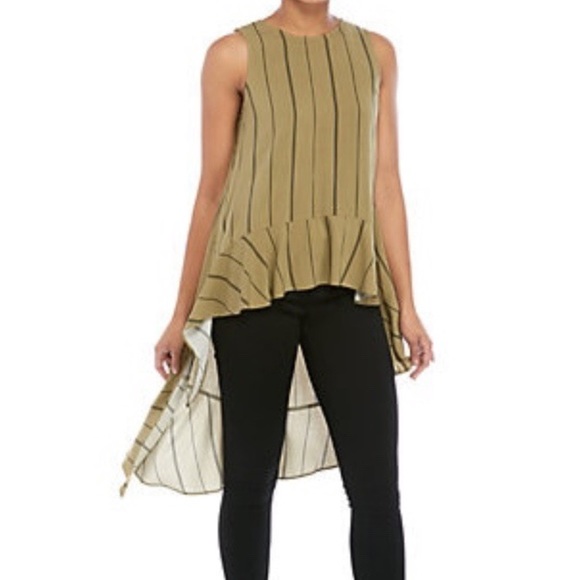 Madison Tops - Madison Sleeveless Tunic S High Low Striped Dried Herb